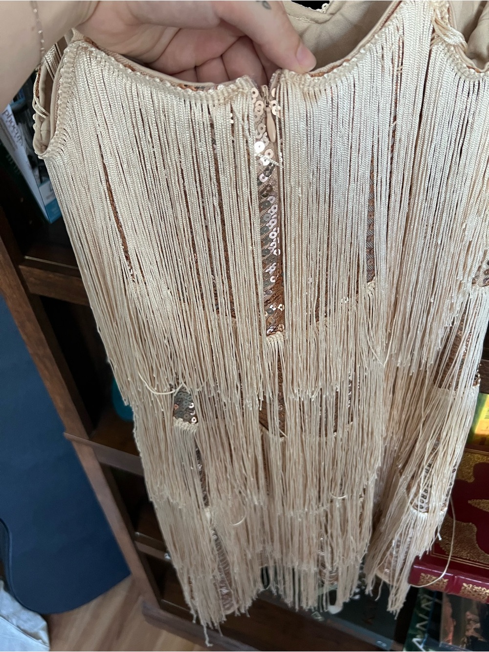 Gold Fringe Sequin Mini Dress - Picture 3 of 5